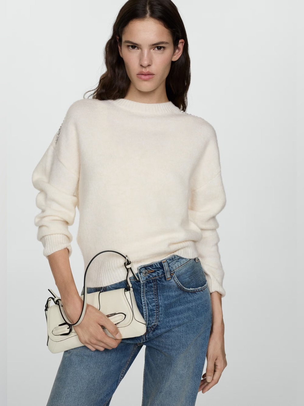 Mango White knitted sweater with glitter detail NWT